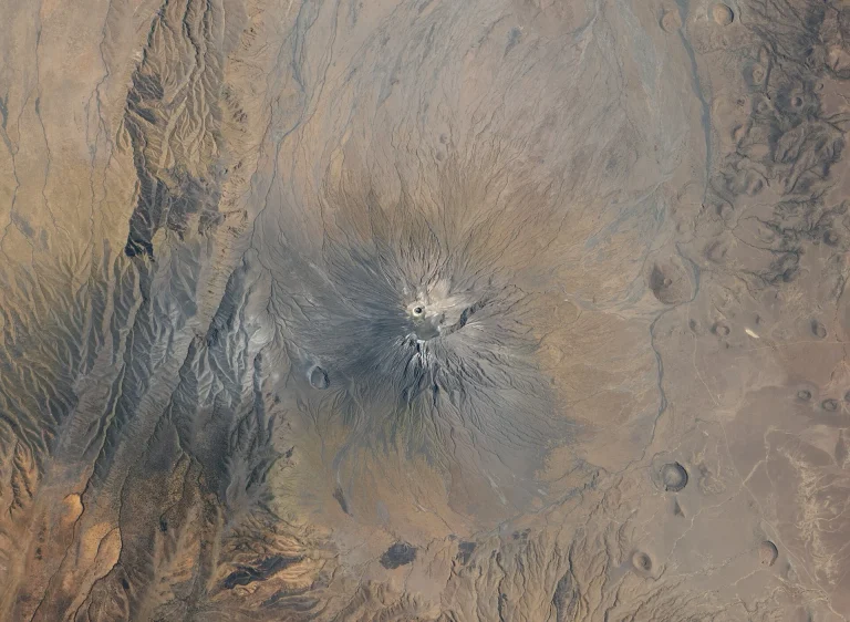 Ol Doinyo Lengai volcano seen from space after explosive eruptions