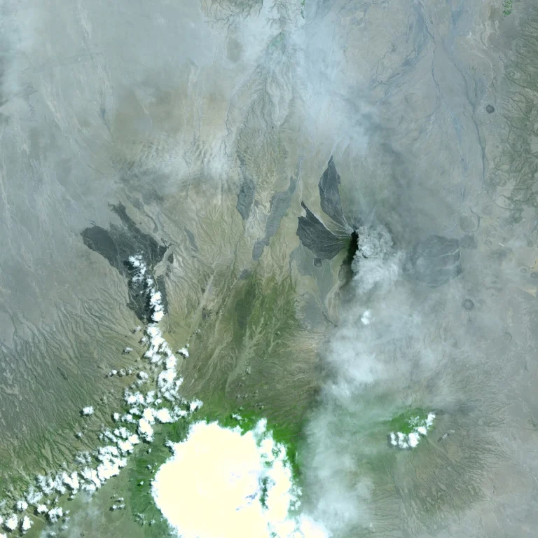 Ash plume drifting south from Ol Doinyo Lengai, seen from space